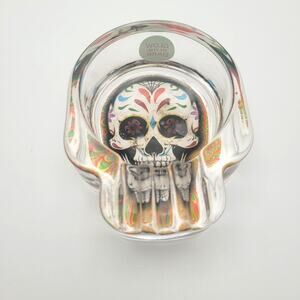 Day of the Dead Skull Glass Ashtray Iridescent Sugar Skull Décor Halloween